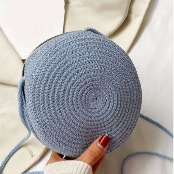 Blue Mini Minimalist Straw Bag - Picture 3 of 4